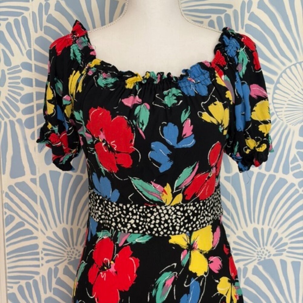 RIXO For Target Black Floral Off the Shoulder Puff Sleeve Maxi Dress Size 6 - Picture 8 of 8